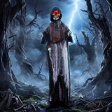 HOMCOM 170cm Animated Grim Reaper with Moving Head & Hands, Glowing Eyes and Sound – Halloween Animatronic Decoration