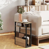 HOMCOM Industrial-Style Side Table with 2 Shelves and Metal Frame – Narrow Hallway & Bedroom Storage, Black and Walnut Brown