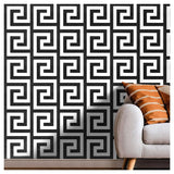 Debona Athena Greek Key Metallic Glitter Wallpaper, White and Black – 10m Roll