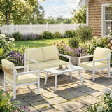 Outsunny 4-Seater Rattan Garden Furniture Set with 2 Armchairs, Loveseat, Coffee Table and Cushions – Beige
