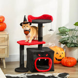 PawHut Gothic Halloween Cat Tree – 83cm Cat Tower with Sisal Scratching Posts, Condo, Coffin Platform, Bed and Spider Toy