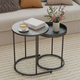 HOMCOM Set of Two Industrial Round Nesting Tables with Metal Frames – Coffee and Side Tables, Grey