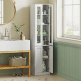 HOMCOM Tall Bathroom Storage Cabinet with 6 Tiers, Adjustable Shelf and 4 Soft-Close Doors – Slim Floor Cabinet, White