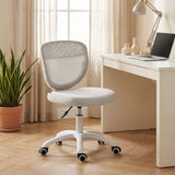 HOMCOM Armless Mesh Office Chair with Adjustable Height & Swivel Wheels – Compact Computer Desk Chair, Grey