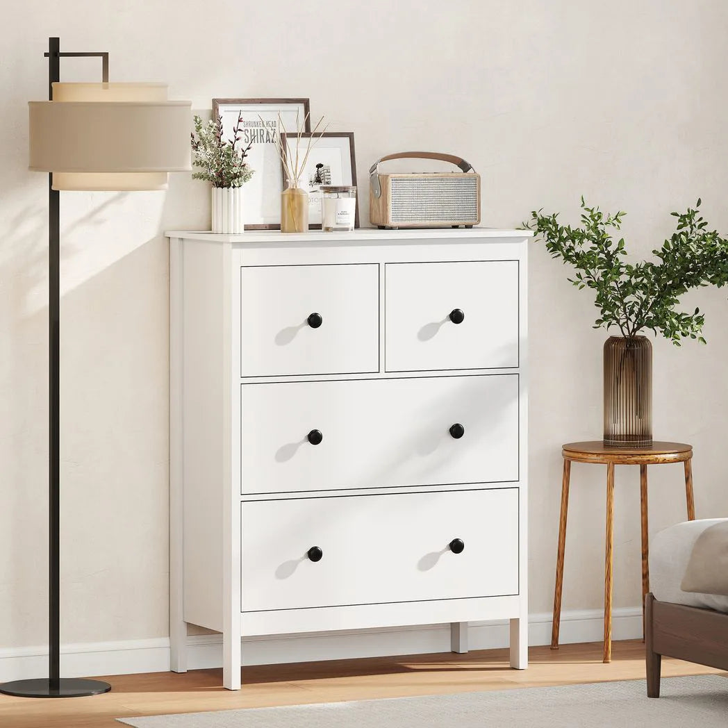 HOMCOM Modern 4-Drawer Chest of Drawers with Anti-Tip Straps – Clothes Storage Dresser for Bedroom, Hallway, White