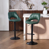 HOMCOM Set of 2 Faux Leather Bar Stools with 360° Swivel & Adjustable Height – Kitchen Stools, Dark Green