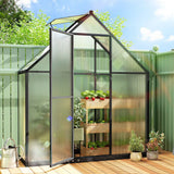 Outsunny 5.5 x 2ft Polycarbonate Walk-In Greenhouse with Push Door, Roof Vent & Rain Gutter – Quick Setup, Black