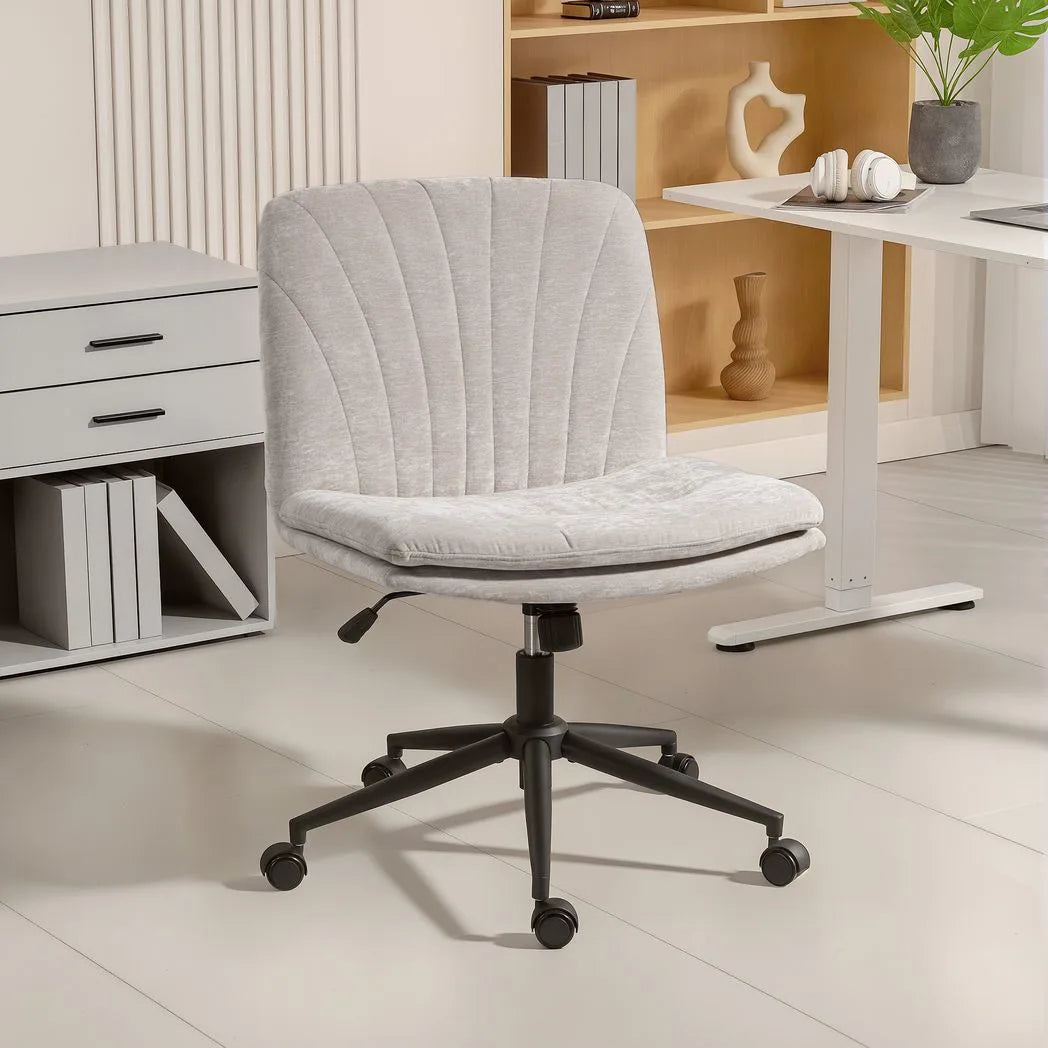 HOMCOM Criss Cross Chair with Wheels, Armless Chenille Office Chair – Tilting, Height Adjustable, Beige