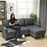 HOMCOM Three-Seater Storage Sofa Bed with Fold-Out Design and 110 cm Chaise Storage – Charcoal Grey