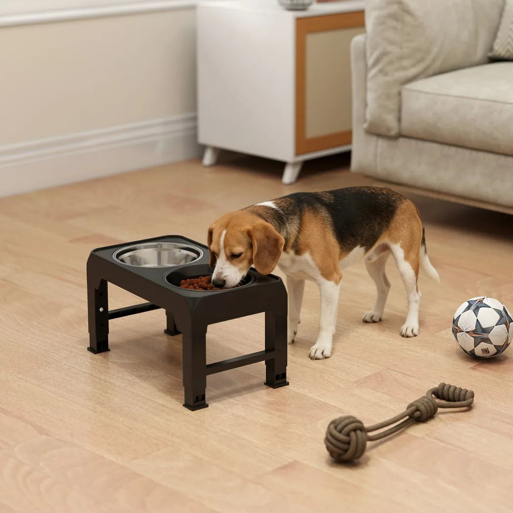 PawHut Raised Dog Bowl with Slow Feeder and 4 Adjustable Heights – Foldable Elevated Feeding Stand