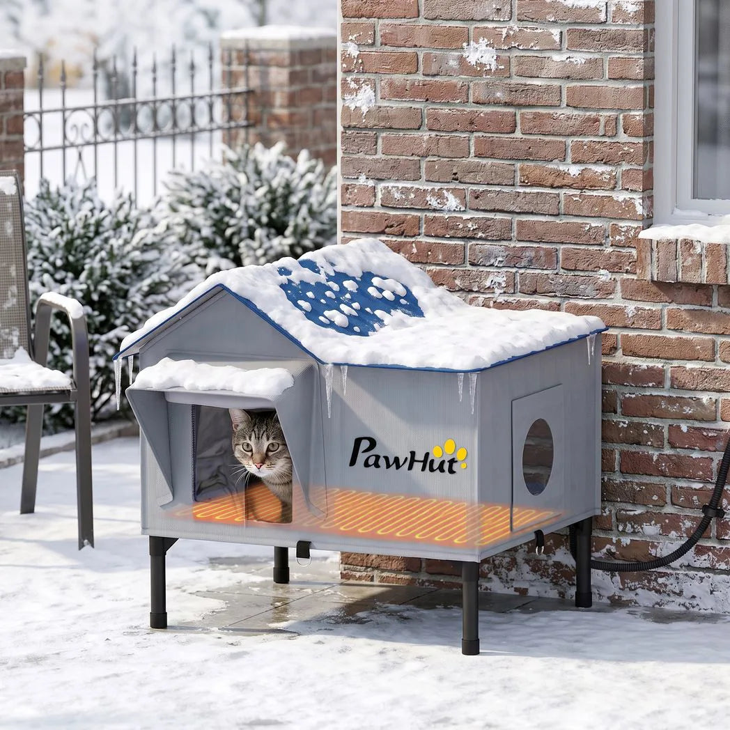 PawHut Heated Weatherproof Outdoor Cat House with Heating Pad & Escape Door – Winter Shelter for Stray Cats
