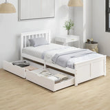 HOMCOM Wooden Single Bed Frame with Two Wheeled Drawers – Pine Wood Storage Bed, 3ft, White