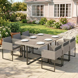 Outsunny 7 Piece Rattan Garden Dining Set with Wood-Plastic Table, 6 Stackable Chairs – Light Grey