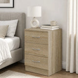 HOMCOM Three-Drawer Bedside Table with Non-Slip Feet – Simple Oak-Effect Bedroom Nightstand