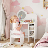 AIYAPLAY Kids Dressing Table with Mirror and Stool – 2-in-1 Vanity Table with Shelves for Ages 3-8, White