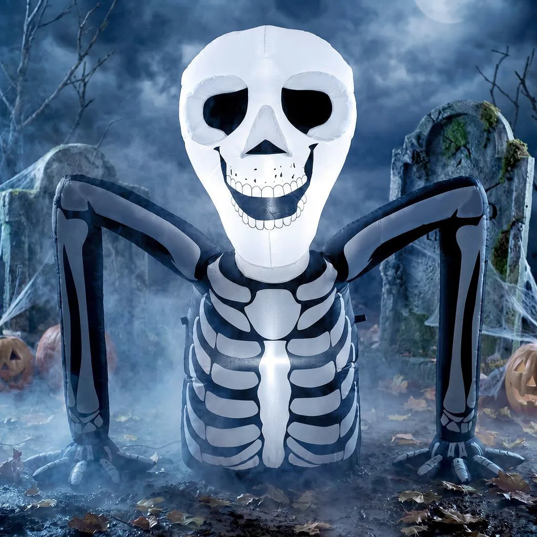 Outsunny Inflatable Ground-Crawling Skeleton with Built-In LEDs – Scary Halloween Decoration, Indoor/Outdoor