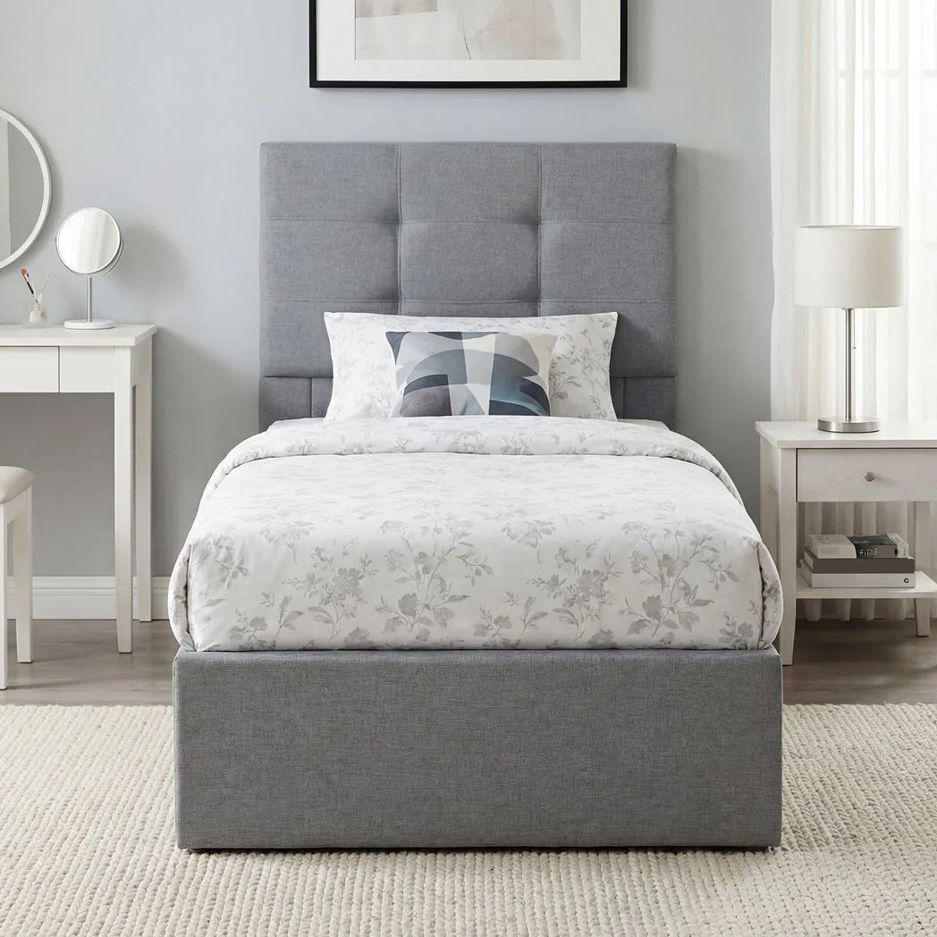 HOMCOM 3ft Single Ottoman Bed with Gas Lift Storage and Upholstered Headboard – Linen-Look Bed Frame, Grey