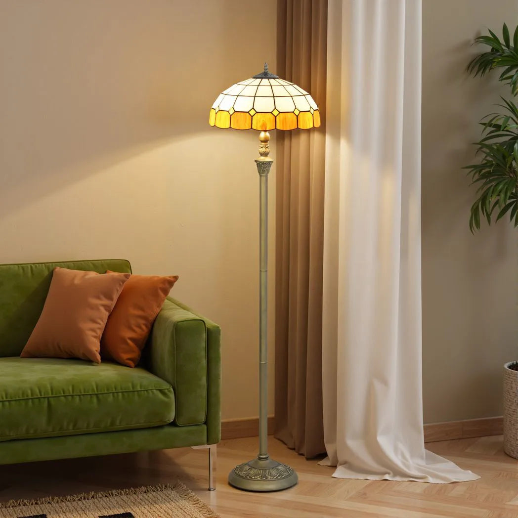 HOMCOM Tiffany-Style Floor Lamp with Handcrafted Stained Glass Shade