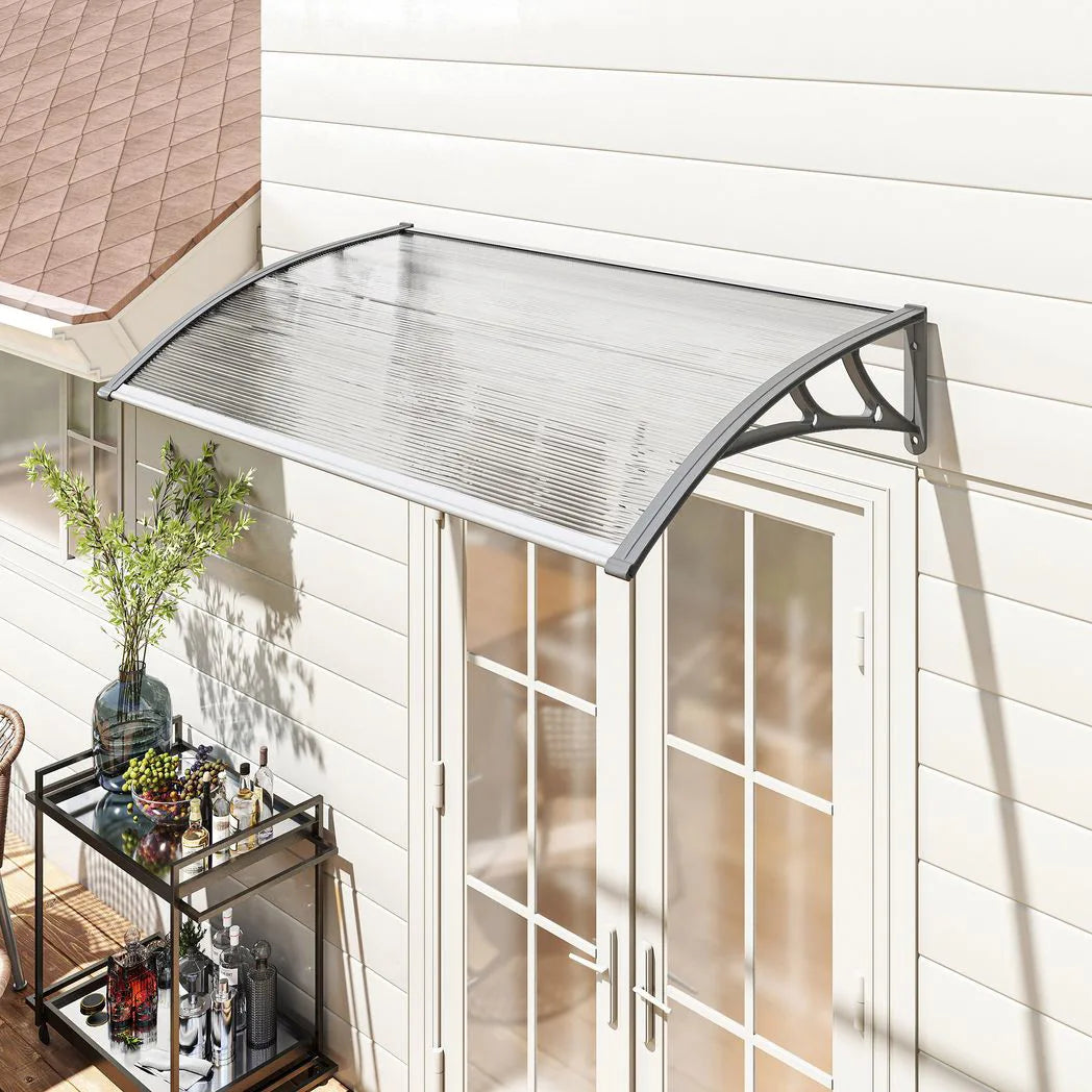 Outsunny Front Door Canopy with Polycarbonate Panels – Outdoor Rain Shelter and Awning, 110 x 60cm, Grey
