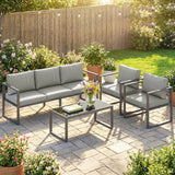 Outsunny 4 Piece Garden Furniture Set with 3-Seater Sofa, 2 Armchairs & Glass Coffee Table – Aluminium Patio Lounge