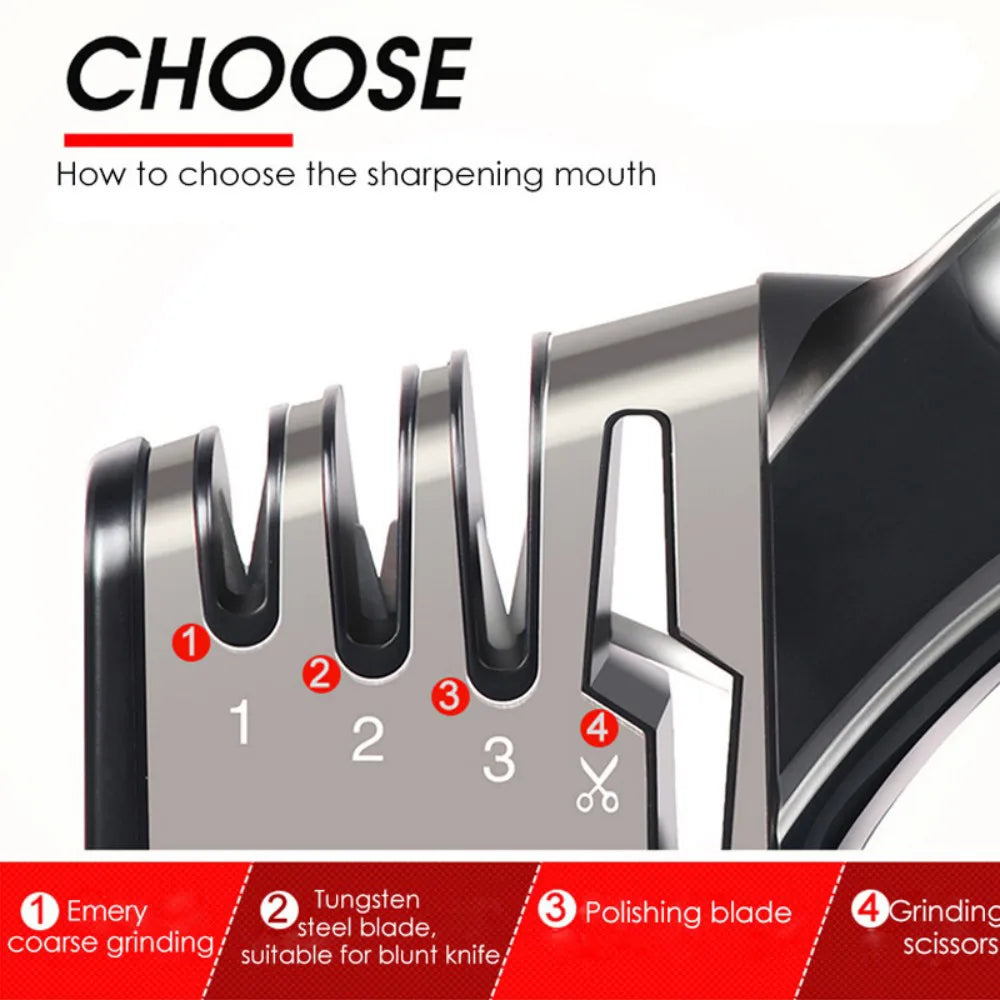 4-in-1 Knife Sharpener with Diamond, Ceramic & Tungsten Slots – Kitchen Knife and Scissor Sharpener, Black