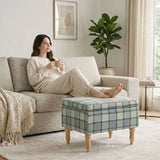 HOMCOM Linen Upholstered Footstool with Hidden Storage – Rectangular Ottoman with Flip-Top Tray Lid, Grey