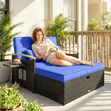 Outsunny Double Rattan Garden Daybed with Storage Ottoman – 3-in-1 Sun Lounger with Adjustable Backrest and Side Tables, Brown