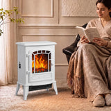 HOMCOM Electric Fireplace Stove, 1000W/2000W Freestanding Fire with LED Flame Effect & Thermostat – White