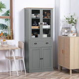 HOMCOM 180cm Tall Kitchen Pantry Cupboard with Glass Doors, 5 Tiers, Adjustable Shelves & Drawer – Freestanding Storage Cabinet, Grey