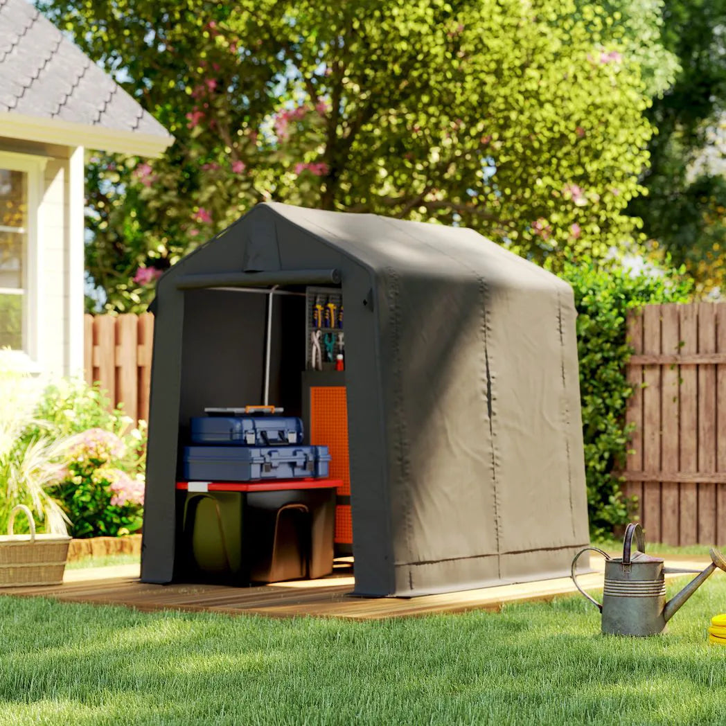 Outsunny 7.5 x 6.2ft Waterproof Garden Storage Tent – Bike Shelter with Roll-Up Zip Door and Vent, Dark Grey