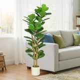 HOMCOM 150cm Artificial Fiddle Leaf Fig Tree with Pot – Realistic Faux Plant for Living Room & Office, Green