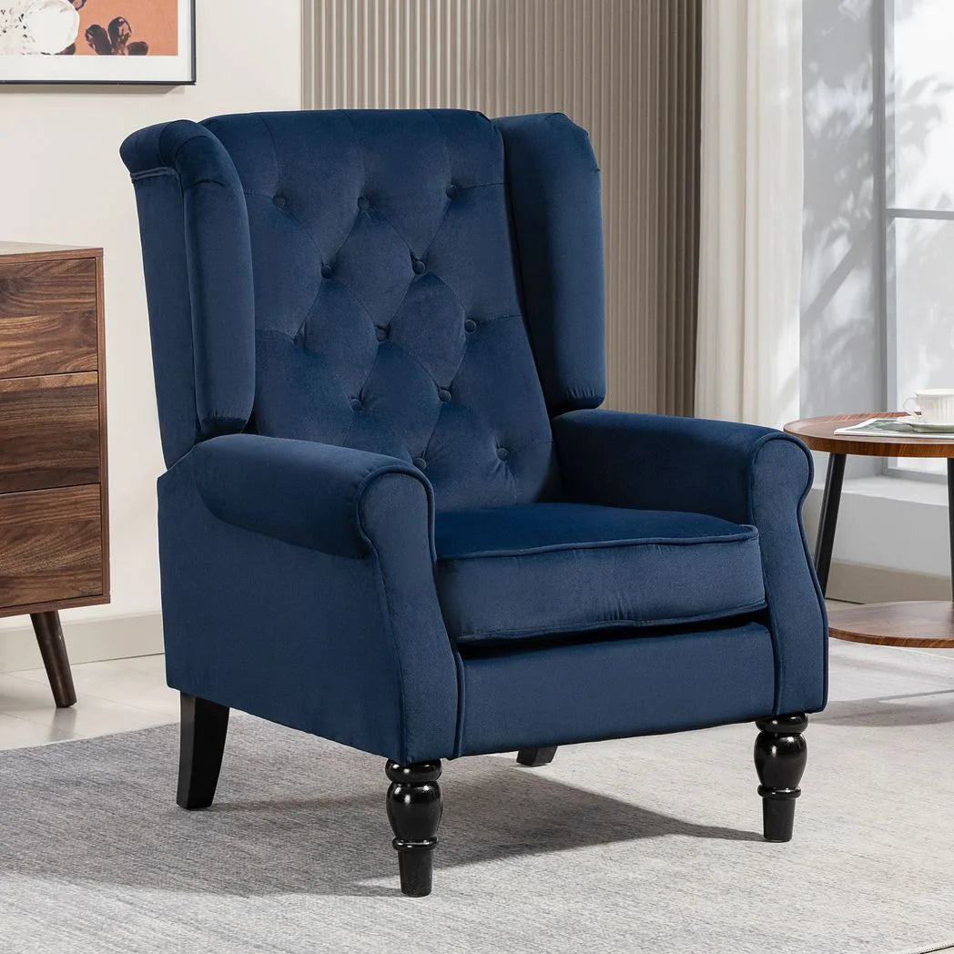HOMCOM Wingback Accent Chair with Button Tufting & Pocket Springs – Retro Armchair for Living Room, Dark Blue