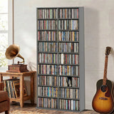 HOMCOM 640 CD Storage Tower with 14 Adjustable Shelves – Tall Narrow DVD and Media Rack, Grey