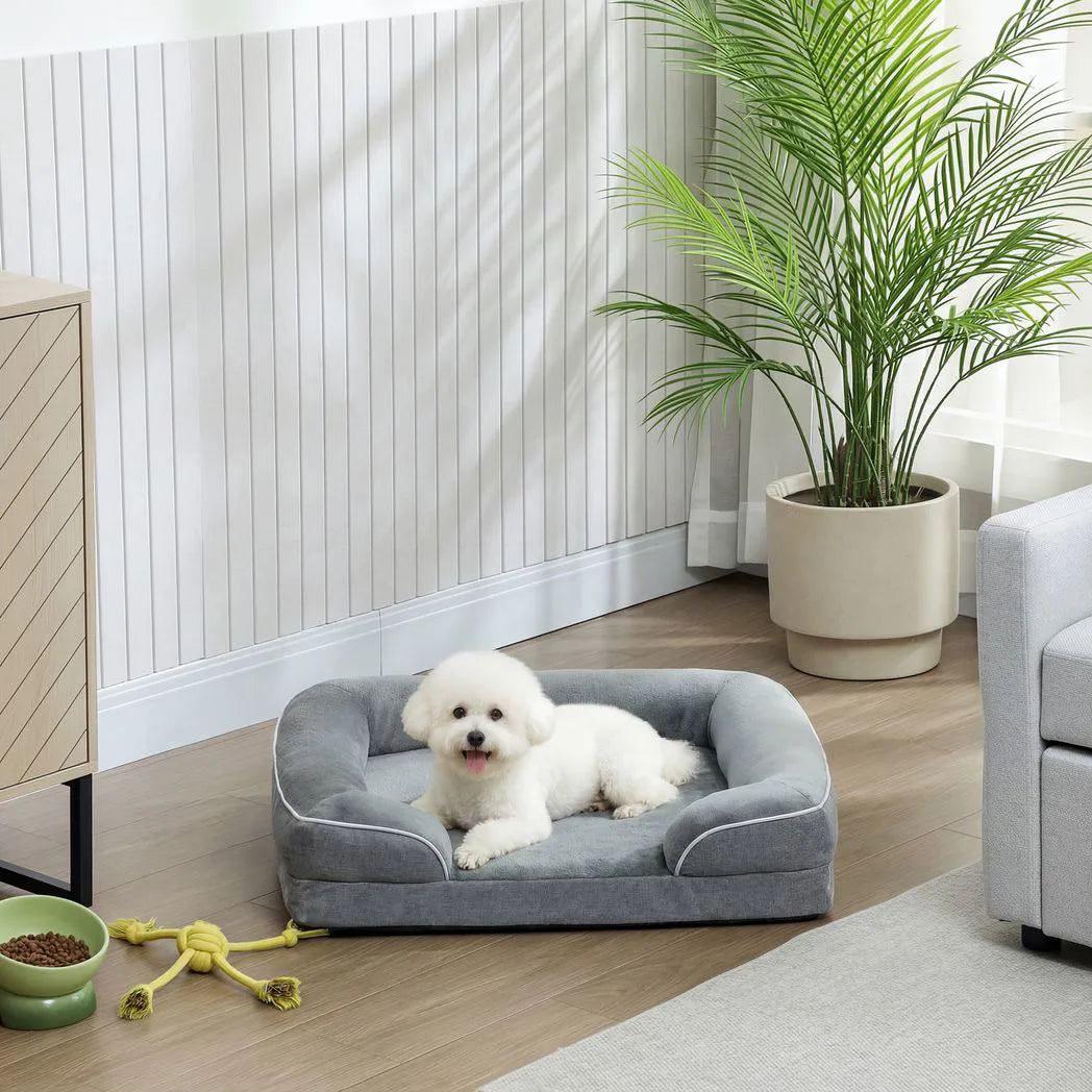 PawHut Orthopaedic Dog Sofa Bed with Cooling Gel Memory Foam & Washable Cover – Grey, Small