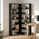 HOMCOM 7-Tier L-Shaped Corner Bookcase with Anti-Slip Rear Guards – 180 cm Display Shelf, Black Wood Effect