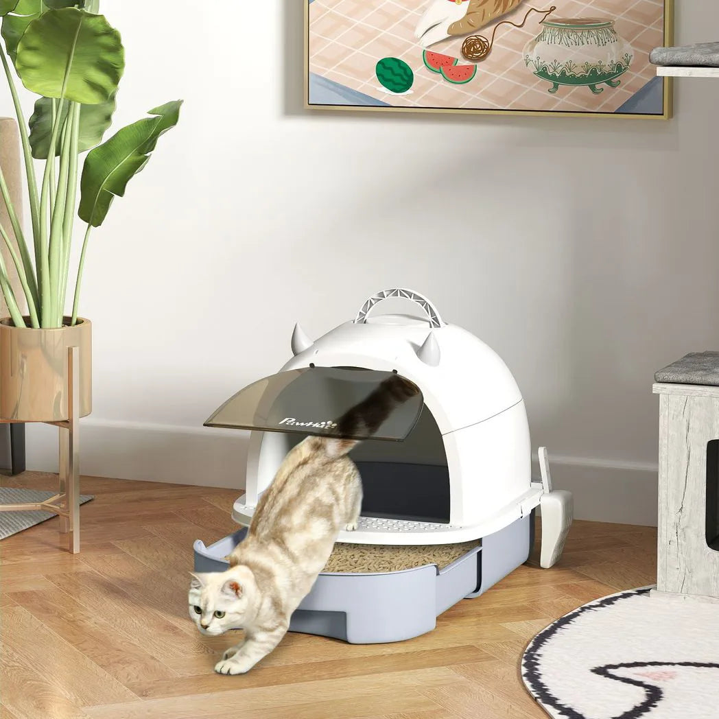 PawHut Enclosed Cat Litter Box with Pull-Out Drawer, Scoop and Deodorising Bags – Odour Control, Portable