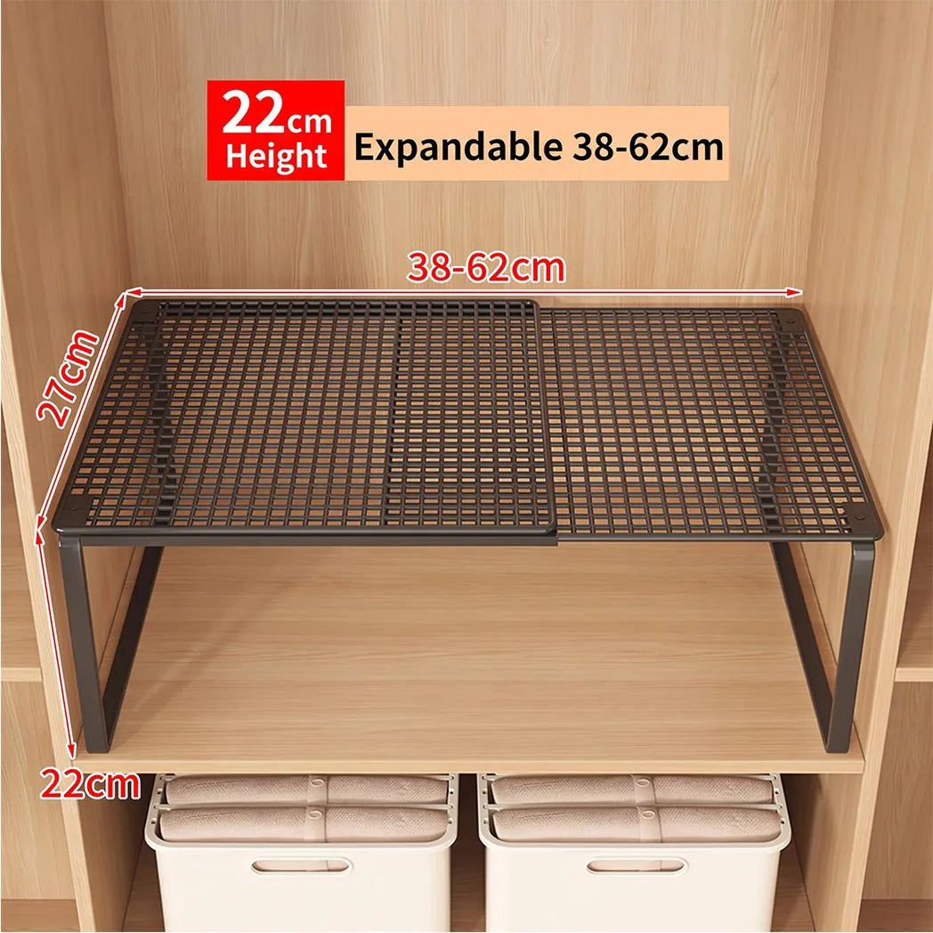 Extendable Telescopic Wardrobe Shelf Divider, 38–62cm Iron Storage Rack – Wardrobe & Cabinet Organiser, Black