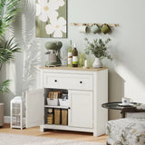 HOMCOM Sideboard Storage Cabinet with Drawer, Double Doors & Adjustable Shelf – Modern Kitchen Cupboard, Cream White