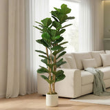 HOMCOM 180cm Artificial Fiddle Leaf Fig Tree in White Pot – Realistic Faux Plant for Home and Office, Green