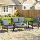 Outsunny 4-Seater Rattan Garden Furniture Set with 2 Armchairs, Loveseat & Coffee Table – Cushioned, Grey