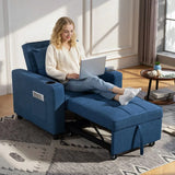 HOMCOM 3-in-1 Single Sofa Bed with Pull-Out Design, Cup Holders & Side Pockets – Convertible Chair Bed, Dark Blue