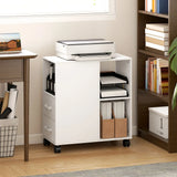 HOMCOM Narrow Mobile Printer Table with Wheels and Drawers, 30 x 60 x 65 cm – Home Office Stand, White