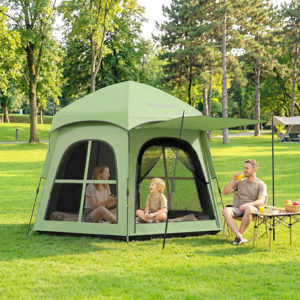 Outsunny 3–4 Person Pop Up Tent, 3000mm Waterproof with 2 Doors & 4 Windows – Instant Camping Tent, Green