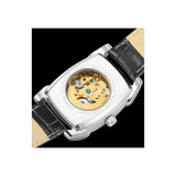 Longbo Mens Automatic Hollow mechanical Dial Analogue Silver/Black Leather Strap Watch