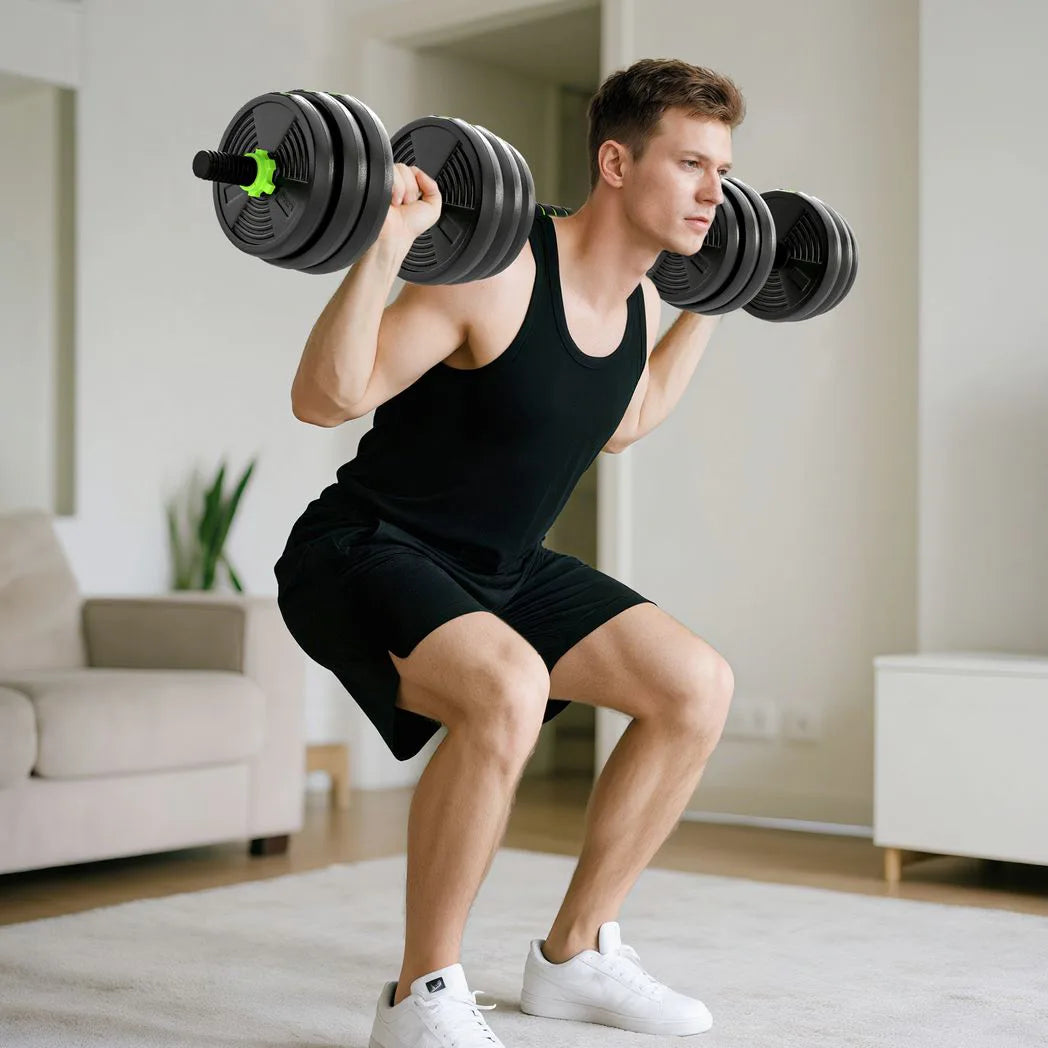 SPORTNOW 20 kg 3-in-1 Adjustable Dumbbell & Barbell Set with EZ Curl Bar – Home Gym Weights, Green