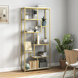 HOMCOM Seven-Tier Geometric Bookcase with Metal Frame – Asymmetrical Display Shelf, White/Gold Tone