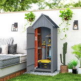 Outsunny Wooden Garden Storage Shed with 3 Shelves, Tilt Roof and Lockable Door – Outdoor Tool Cabinet, Grey