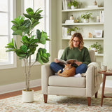 HOMCOM 180cm Artificial Fiddle Leaf Fig Tree with 98 Leaves and White Pot – Lifelike Faux Plant, Green