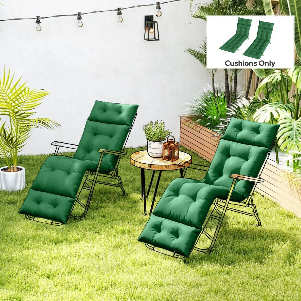 Outsunny Sun Lounger Cushions, Set of 2 – 190 x 56cm Padded Outdoor Recliner Pads with Ties, Green