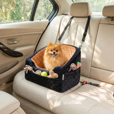 PawHut Dog Car Seat with Thick Cushion, Seat Belt and Side Pockets – Booster Bed for Dogs Under 10kg, Brown